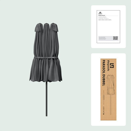 LifeGoods Parasol double - jardin - 220x400cm - jusqu'à 8 personnes - imperméable - UPF50+ - gris foncé