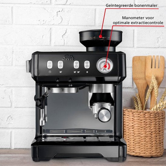 Solis Grind & Infuse Compact 1018 Machine à piston - Machine à espresso - Convient aux tampons - Acier inoxydable Noir