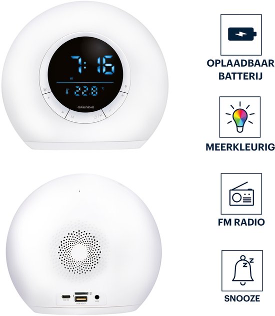 Grundig Wake-Up Light Alarm Clock - Réveil numérique avec radio et Bluetooth - Réveil lumineux avec affichage LED - Réveil lumineux - Blanc