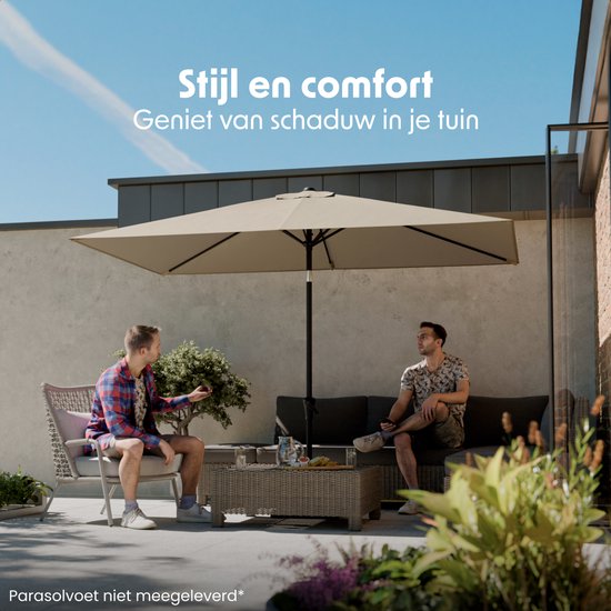 LifeGoods Parasol - Jardin - 210x140cm - 30° inclinable - Imperméable - UPF50+ - Taupe