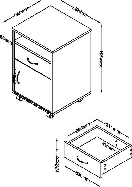 Armoire de bureau à roulettes - bloc-tiroirs - mobile