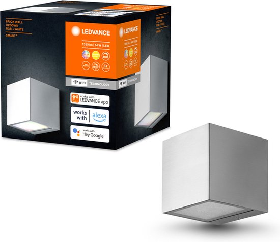 LEDVANCE Luminaire de jardin mince LED : pour mur, SMART+ BRICK MULTICOLOR / 14 W, 22-...24- V, Blanc chaud, 3- K, matériau du boîtier : aluminium/acier, IP44