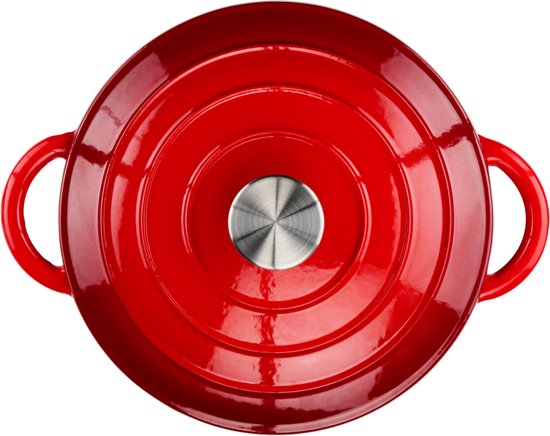 alpina Casserole en fonte avec couvercle - Plaque de cuisson ⌀ 24 cm - Toutes sources de chaleur - Rouge
