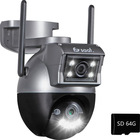 Caméra de sécurité extérieure - avec Wifi, stockage de 64 Go, vision nocturne - Caméra de sécurité intérieure - Noir - de Saaf