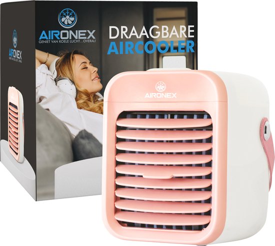 Rafraîchisseur d'air portable rose - Rafraîchisseur d'air sans fil avec réservoir d'eau par Aironex - Fonction d'humidification - Rafraîchisseur d'air sans climatisation - Ventilateur de table - Support de ventilateur - Augmentez votre productivité et vot