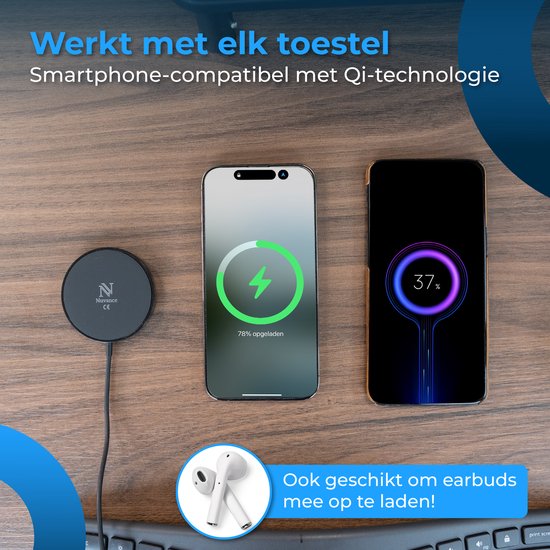 Nuvance Wireless Charger - Chargeur rapide 15W - Convient à Magsafe - Chargeur sans fil - Câble Usb-C inclus - Noir