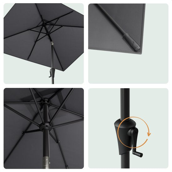 LifeGoods Parasol - Jardin - 210x140cm - 30° inclinable - Imperméable - UPF50+ - Gris foncé