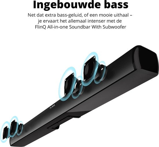 FlinQ Bluetooth Soundbar avec Subwoofer intégré - Barres de son pour TV - tout en un - Son surround 3D - Avec télécommande - Mode Film/Musique/Nouvelles - Noir