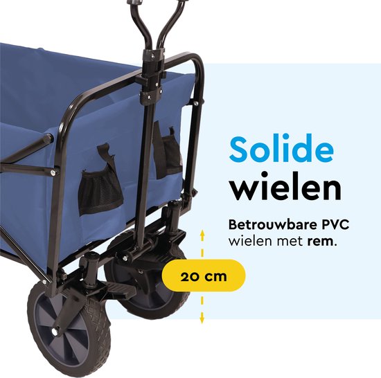 BRASQ Chariot pliable - 100 litres - Capacité 80 KG - Roues pivotantes avec frein - 90x51x100 CM - Poignée réglable - Chariot pliable - Compact - Bleu