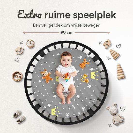 Flowsense Baby Box - Parc pour enfants rond - Parc pour enfants - Avec matelas - Hauteurs réglables - Roulettes - Noir