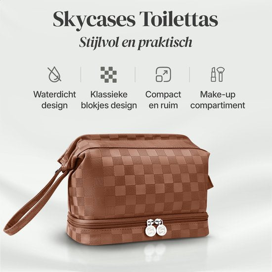 Skycases Travel Essentials - Trousse de toilette et de maquillage - Imperméable et compacte - Convient pour le voyage et l'usage quotidien - Unisexe - Marron