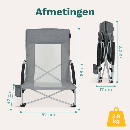 TRVLMORE Chaises de plage - Lot de 2 - Pliables et démontables - Capacité de charge de 120KG - Légères - Avec sac de transport et porte-gobelet - Gris