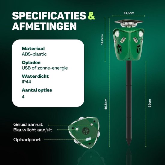 Répulsif Vulpes Goods® - Répulsif à ultrasons pour chats alimenté par énergie solaire - Effraie les chats - Répulsif pour martres - Répulsif pour animaux - Étanche et protection à 360° - Répulsif pour animaux nuisibles - Version PRO