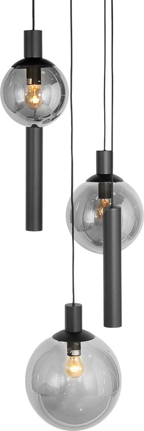 Steinhauer - lampe suspendue - Bollique LED - noir - verre métal verre fumé - Ø 60cm - E27 GU10 - 3800ZW