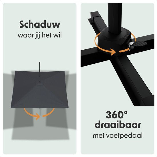 LifeGoods Parasol - 300x300 cm - inclinable - 7 supports - imperméable - avec housse - Anthracite