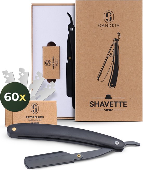Gandria Shavette Open Razor - Classic Flip Razor - Barber & Barber Knife - Safety Razor - Straight Razor for Men - Incl. 60 Razors