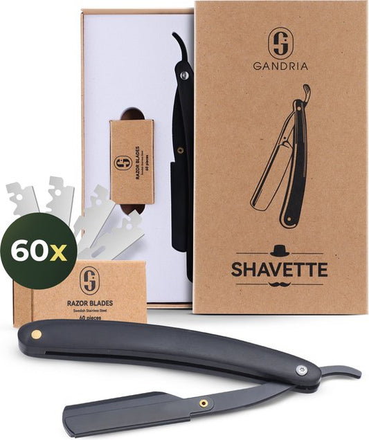 Gandria Shavette Open Razor - Classic Flip Razor - Barber & Barber Knife - Safety Razor - Straight Razor for Men - Incl. 60 Razors