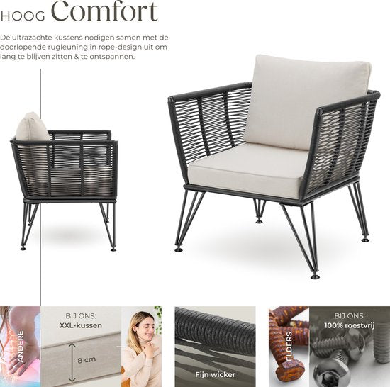 tectake® 2-Piece Set Garden Lounge Armairs Sundo in Rope-Design - Comfort and Style - lounge chairs