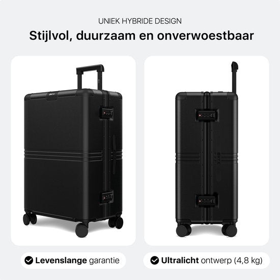 ONYX Hybrid Pro Check-in Suitcase Medium 70 Litres - Polycarbonate recyclé et design sans fermeture éclair - Valise de voyage avec serrure TSA et roues pivotantes - Trolley léger avec compartiment pour ordinateur portable - Onyx Black