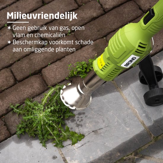 BREND BR-2229 Brûleur électrique de mauvaises herbes avec roues - Désherbeur avec chaleur jusqu'à 650 °C - Avec accessoire pour barbecue - Respectueux de l'environnement - Vert