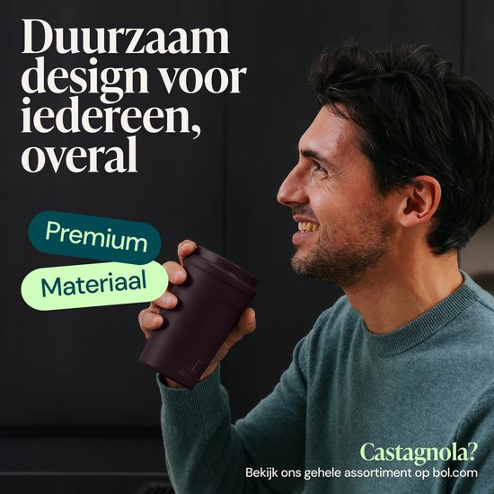 Mug thermos Castagnola - Tasse à café à emporter - Mug de voyage pour le café et le thé - Mug à thé - 380 ML - acier inoxydable - Marron foncé