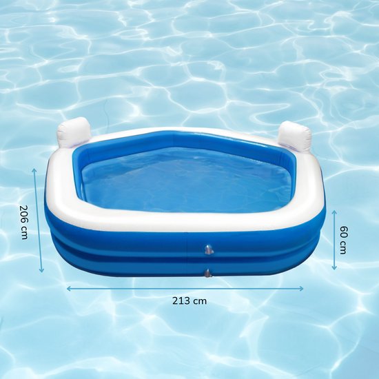 Creative Kids Pentagonal Family Pool - gonflable - 2 chaises longues - 213 x 206 x 60 cm - porte-boissons - appuie-tête