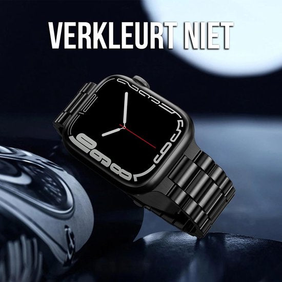 Podec Smartwatch - Bracelet en acier inoxydable noir - Convient à l'Apple Watch - Bracelet adapté à l'iWatch 42 / 44 / 45 / 49 mm - Convient aux séries 1/2/3/4/5/6/7/SE