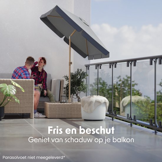 LifeGoods Parasol - Jardin - Parasol de balcon - 200x125cm - 30° inclinable - Imperméable - UPF50+ - Revêtement en bois - Gris foncé