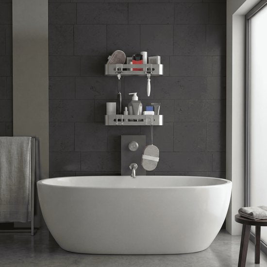 Sanicraft® Porte-douche - Pas de perçage - Convient à tout type de mur - Suspension - Inox - 2 pièces - Argent mat