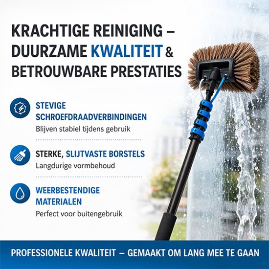 Balai télescopique Nexxt 6.5m - Grande tête de brosse - Lave-vitre télescopique - Brosse de lavage avec manche télescopique - Distributeur de savon