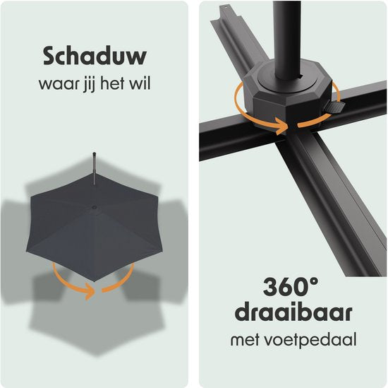 LifeGoods Parasol - Ø300 cm - 30° inclinable - Système One-push - Imperméable - avec housse - Anthracite