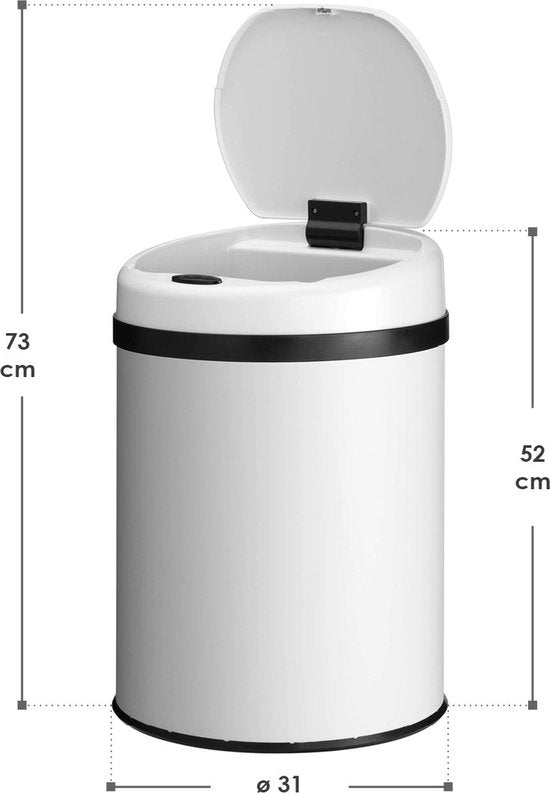 Poubelle automatique / Poubelle à déchets / Poubelle à détecteur - 30 litres - Blanc - Rond