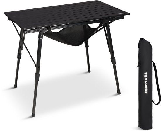TRVLMORE Table de camping réglable - 90x52x71cm - Table pliante avec structure en aluminium - Légère - Table de camping - Table pliante - Noire