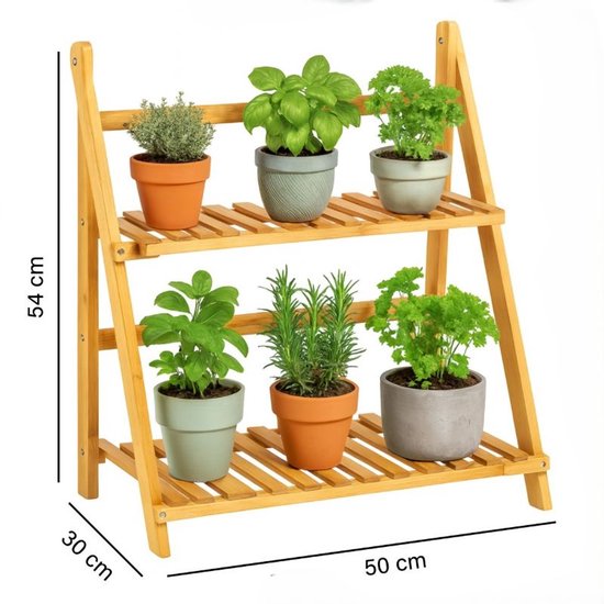 Ceruzo Support pour plantes en bambou - Support pour plantes à 2 étages - 50x28x54 cm - Support pour plantes aromatiques - Naturel
