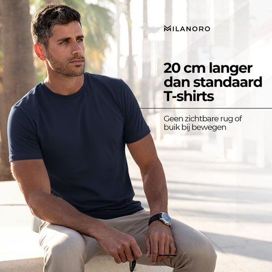 Milanoro - Lot de 4 T-shirts extra longs en coton - Marine - Col rond - S