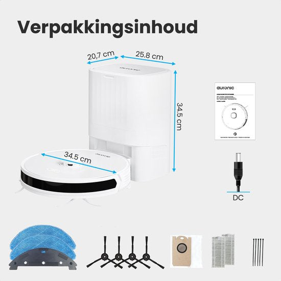 Auronic Robot Aspirateur - Avec fonction balayage - WiFi et App - Station de charge - Animaux domestiques - Robot balayeur - Navigation laser - Station de vidange automatique - Blanc
