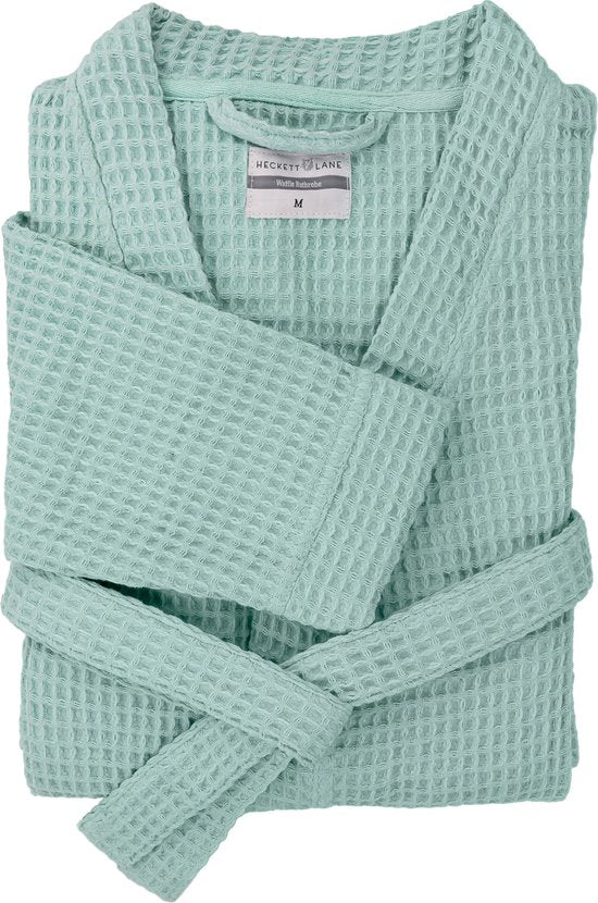 Heckettlane Peignoir gaufré - robe de chambre pour femmes et hommes - L - Manteau du matin en coton - Convient pour le sauna - Vert