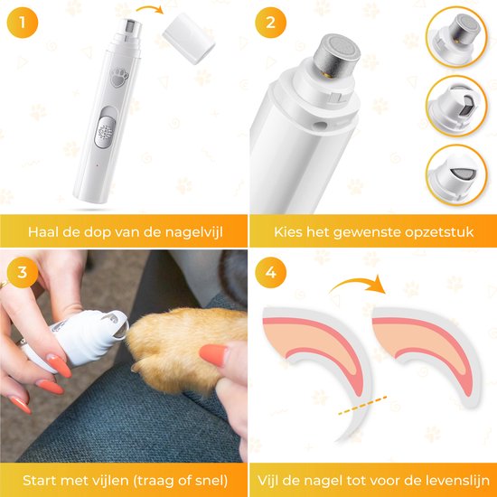 Nuvance - Lime à ongles électrique - pour chiens, chats et animaux - rechargeable par USB - tête de lime en diamant - sans fil - blanc