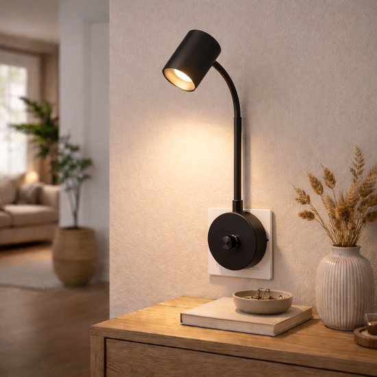 Smartwares IDE-60066 - Veilleuse blanc chaud dimmable - 2700-3000K - 200 Lumen - Col flexible - Directement dans la prise - Noir - Liseuse / Lumière d'ambiance