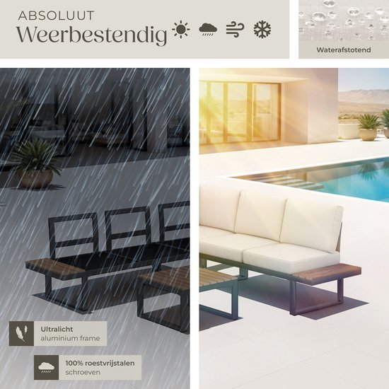 tectake® Garden set - lounge set 4-piece - Salon de jardin résistant aux intempéries avec structure en aluminium et table en polywood - Dossier réglable - Salon de jardin avec coussins - Idéal pour le jardin, le balcon et la terrasse