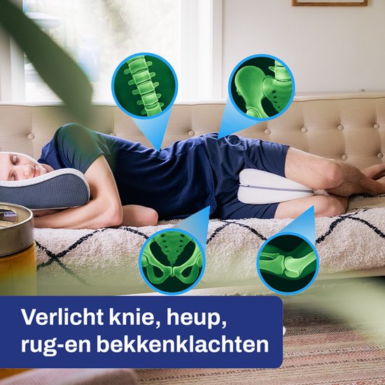 Oreiller de genou Sleeptight pour le lit - Oreiller de sommeil latéral - Oreiller de jambe - Oreiller de genou orthopédique anti-douleur - Dormeurs latéraux - Mousse à mémoire de forme - 25 cm