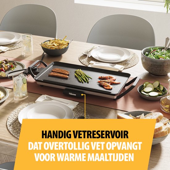 Tristar Plaque de gril BP-2667 - Gril de table M : 46 x 26 cm - Pour l'intérieur et l'extérieur - Sans BPA - Gril gourmet pour la table - 4 à 6 personnes - Avec thermostat réglable - Revêtement antiadhésif - Noir