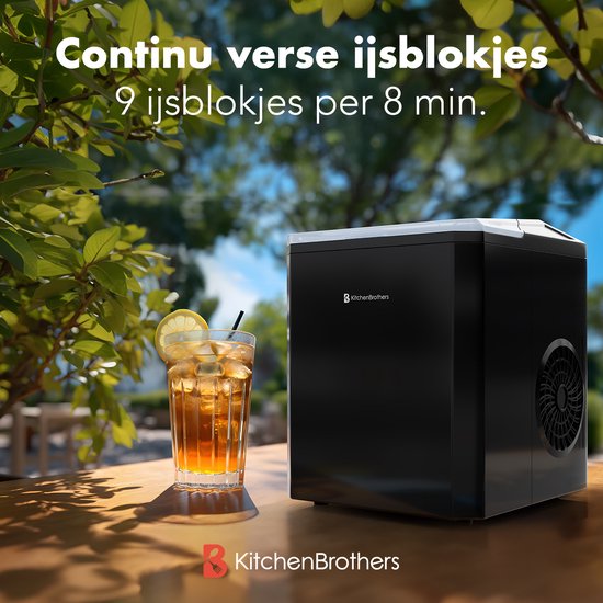 Machine à glaçons - KitchenBrothers - 1L - Avec pelle à glace - Easy Clean - 9 glaçons en 8 min. - Noir