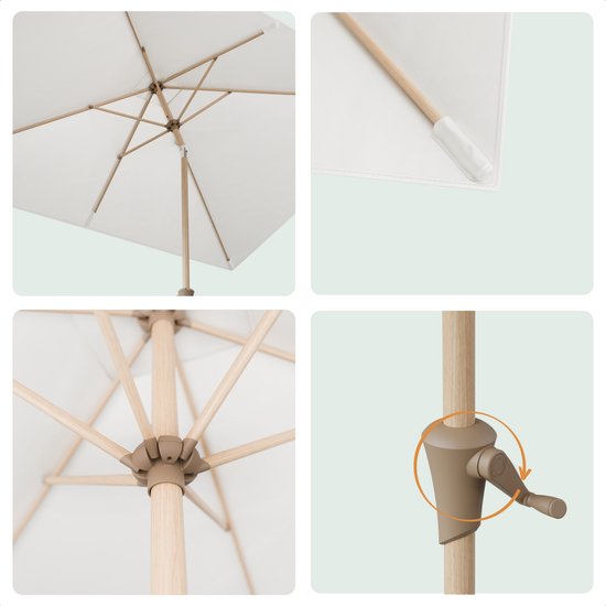 LifeGoods Parasol - Jardin - 270x180cm - 30° inclinable - Imperméable - UPF50+ - Revêtement en bois - Crème