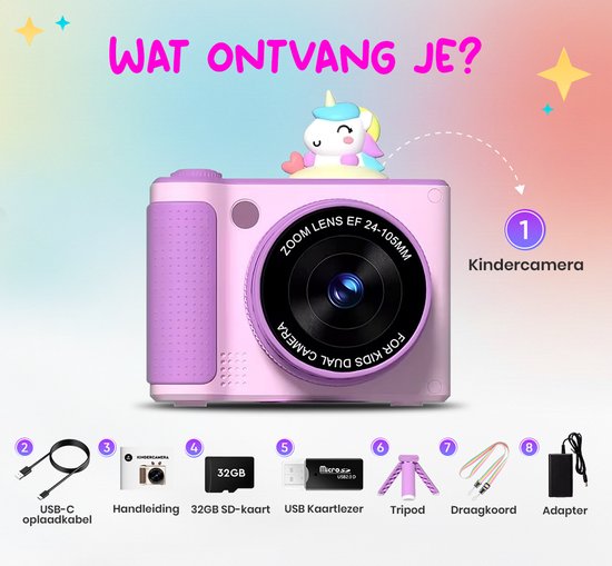 K&L Digital Kids Camera Kids 32GB - Caméra vlog pour enfants - Caméras numériques pour enfants - Appareil photo pour enfants - Appareil photo pour enfants