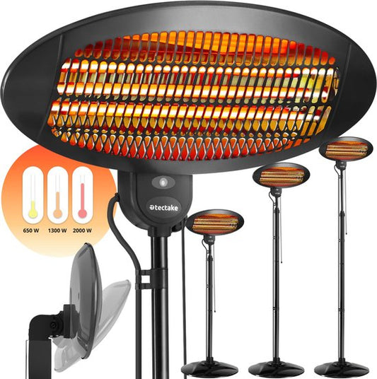 tectake® - Chauffage infrarouge - Chauffage avec support ou fixation murale - Lampe chauffante pour table à langer - Chauffage pour salle de bain - Chauffage infrarouge pour terrasse - Chauffage électrique - 2000W - 3 niveaux