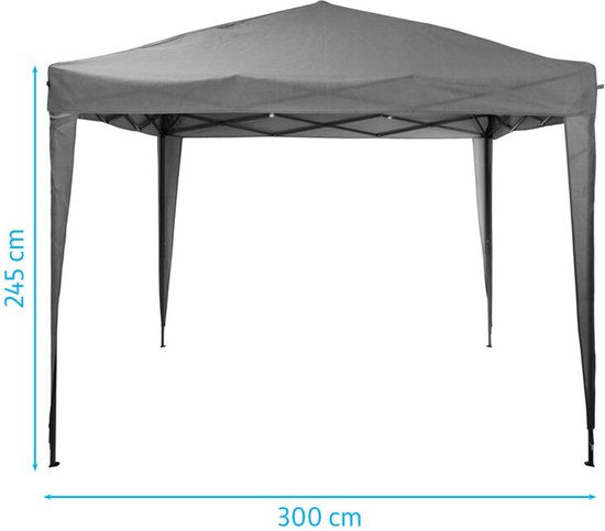 Pro Garden - Tente de réception facile à monter - 300 x 300 x 245 cm - gris et polyéthylène - pliable et résistante à l'eau - sac de transport inclus - pour les fêtes de jardin et les événements