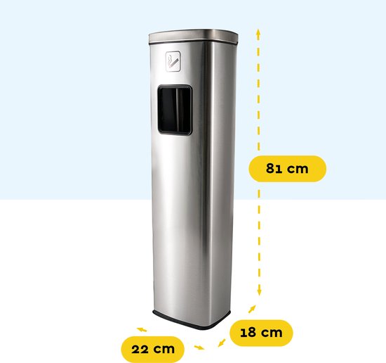 BRASQ Cendrier sur pied en acier inoxydable - Cendrier d'extérieur avec poubelle de 20 litres - Poteau fumeur - Poubelle avec cendrier