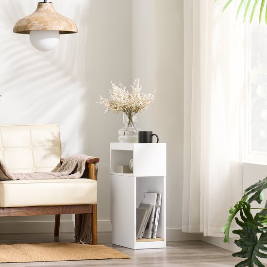 SoBuy Table de nuit étroite avec tiroir et étagère ouverte - 25 x 35 x 60 cm - Design peu encombrant - MDF - Style scandinave - Couleur bois