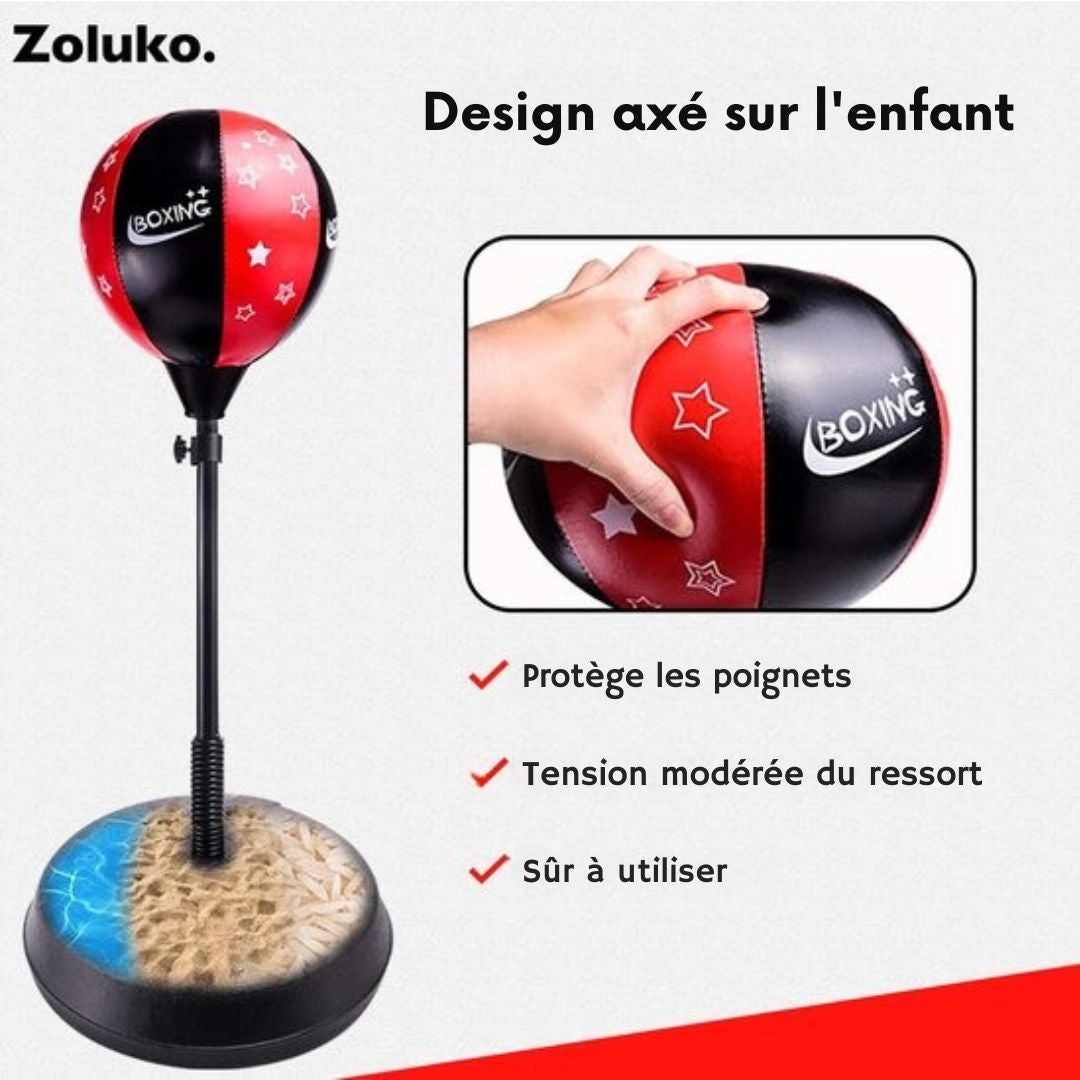 Ballon de boxe sur pied pour enfants Zoluko - Gants de boxe et pompe gonflable inclus - Hauteur réglable - Pour l'intérieur et l'extérieur - noir/rouge
